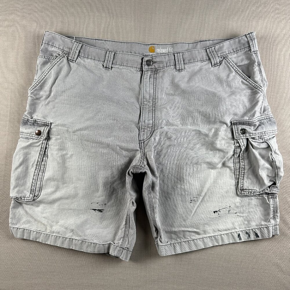 Carhartt Cargo Shorts Men's 50 Gray Heavy Canvas Relaxed Fit Stained 100277 039